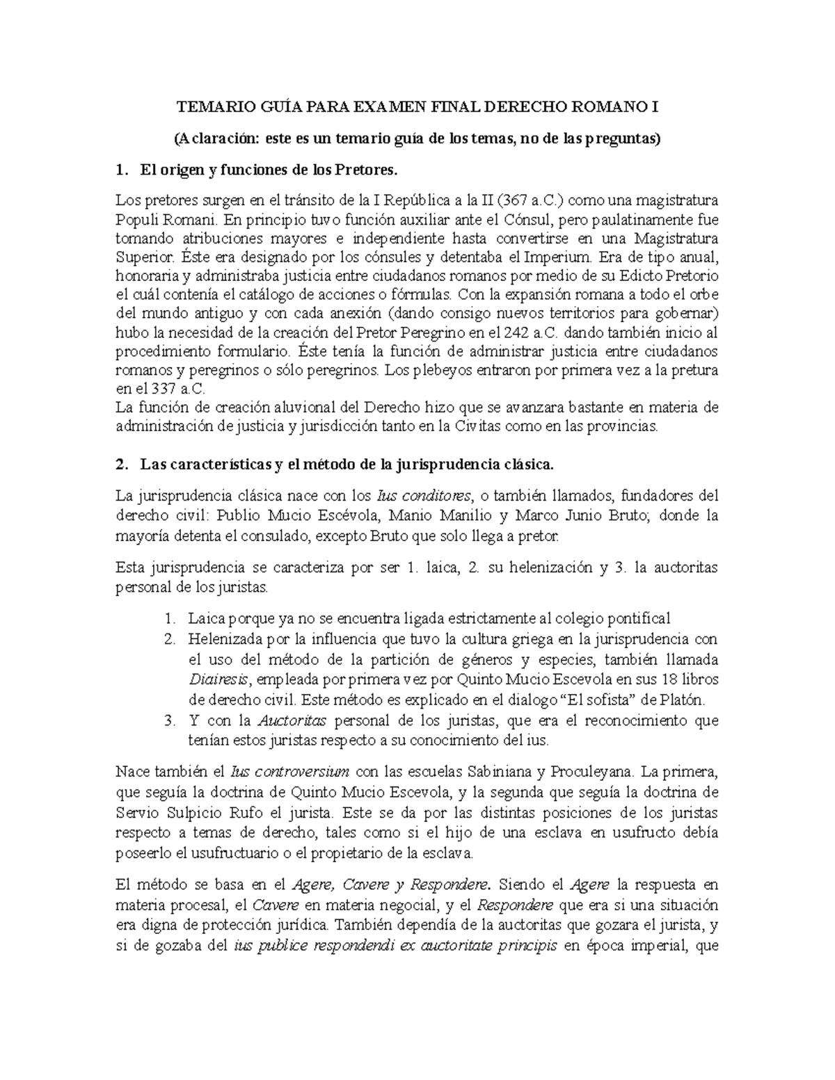 Temario GUÍA PARA Examen Final Derecho Romano Final - TEMARIO GUÍA PARA ...