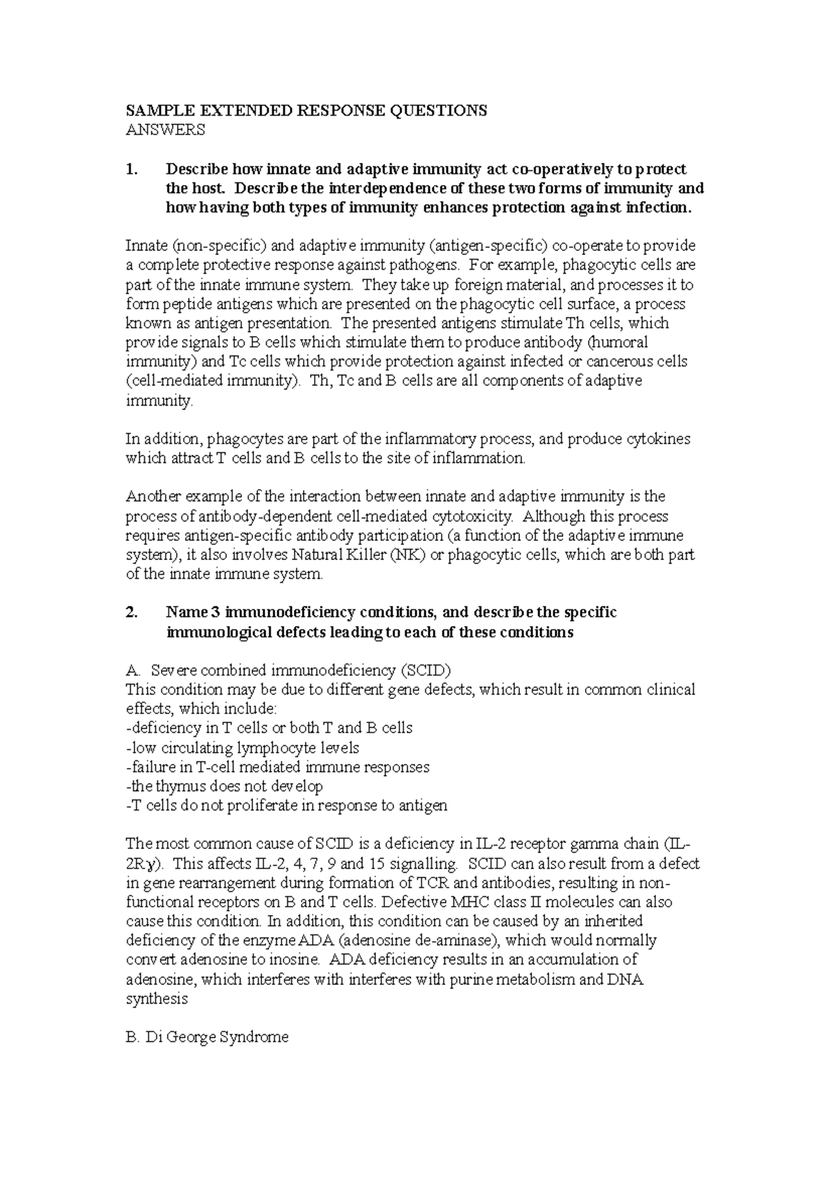 Exam questions and answers SAMPLE EXTENDED RESPONSE QUESTIONS ANSWERS