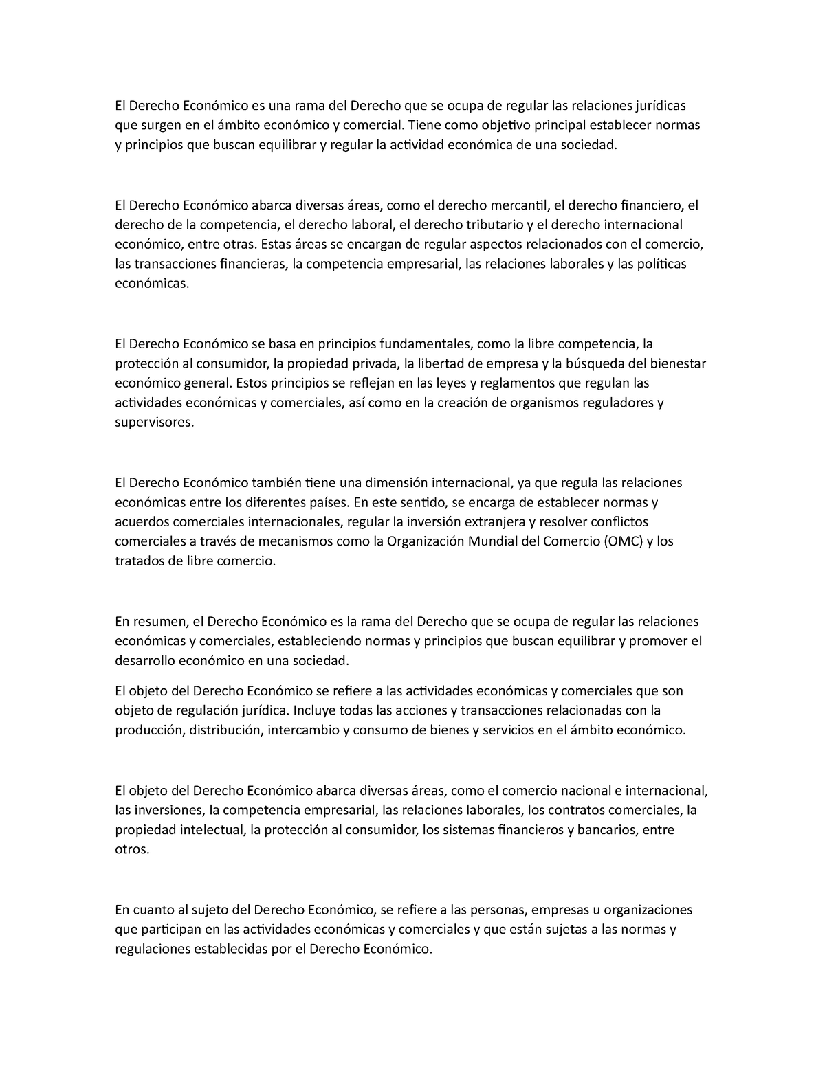 Documento - Derecho - El Derecho Económico es una rama del Derecho que ...