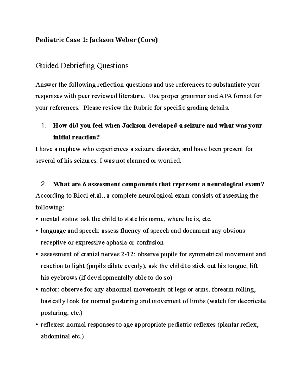Vsimjackson Weber Debriefing Questions - Pediatric Case 1: Jackson ...