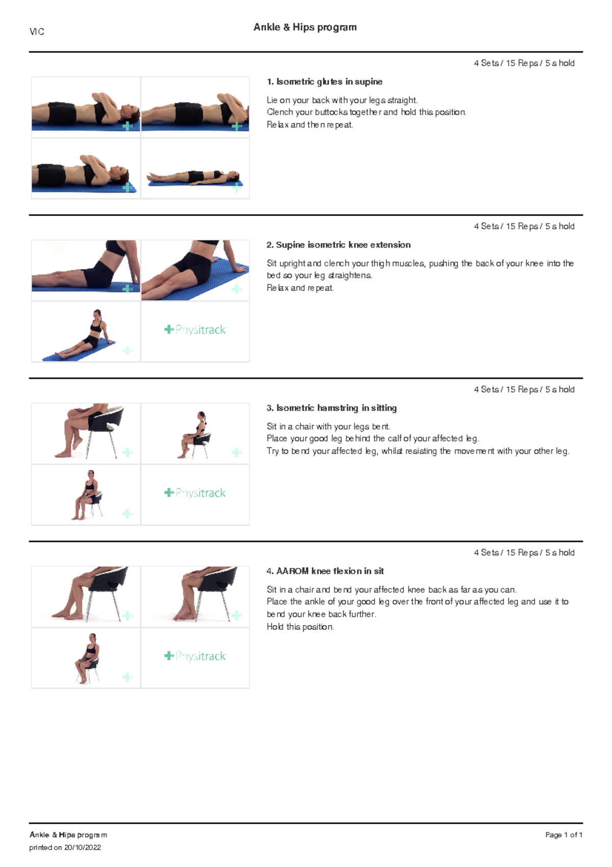 Exercise program ACL - Notes. - Isometric glutes in supine Lie on your ...