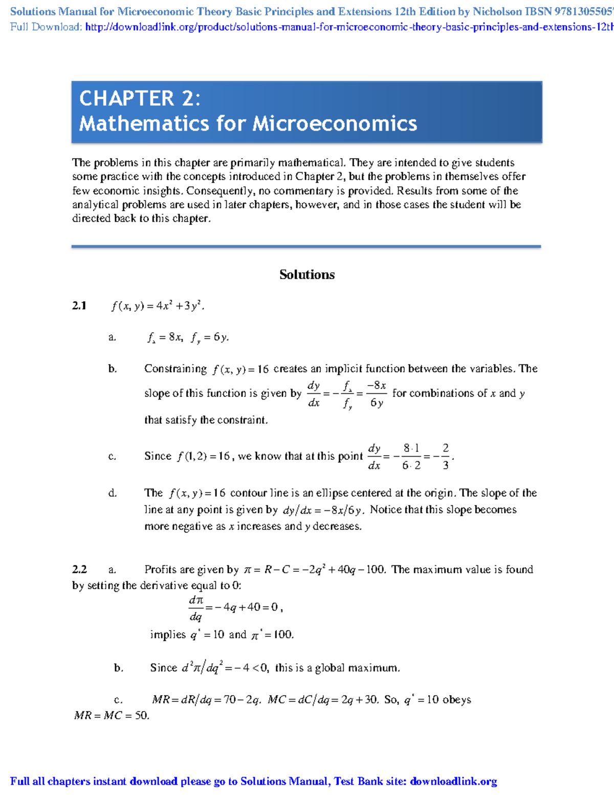 Solutions Manual For Microeconomic Theory Basic Principles And ...