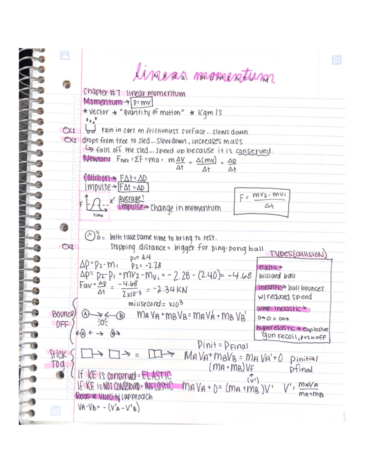 Physics 201 Chapter 7 In Class Notes With Given Examples And Quiz