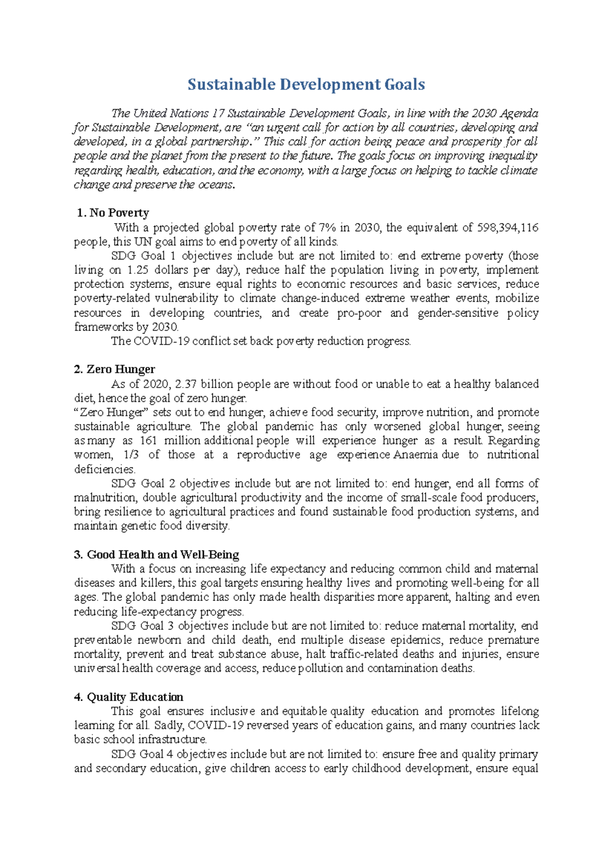SDGs - Sustainable Development Goals The United Nations 17 Sustainable ...