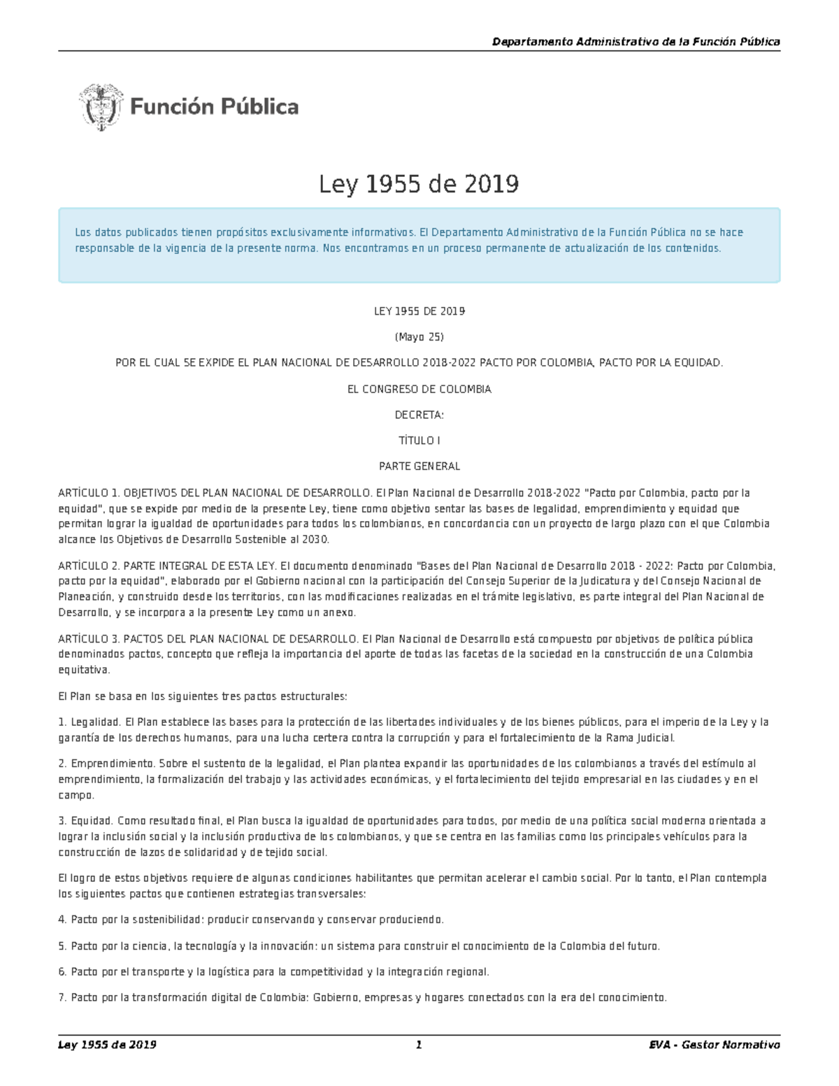 Ley 1955 De 2019 - Ley 1955 De 2019 - Ley 1955 De 2019 Los Datos ...