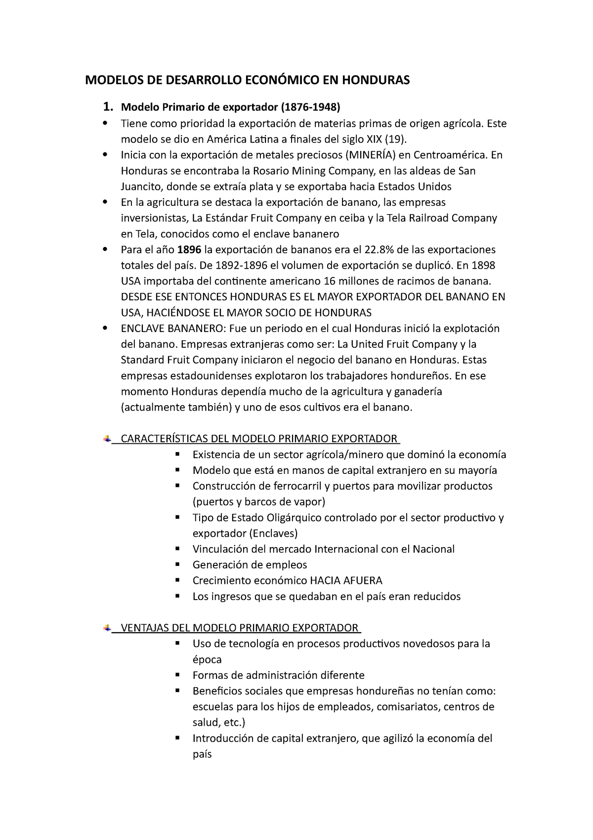 Modelos DE Desarrollo Económico EN Honduras - MODELOS DE DESARROLLO  ECONÓMICO EN HONDURAS 1. Modelo - Studocu