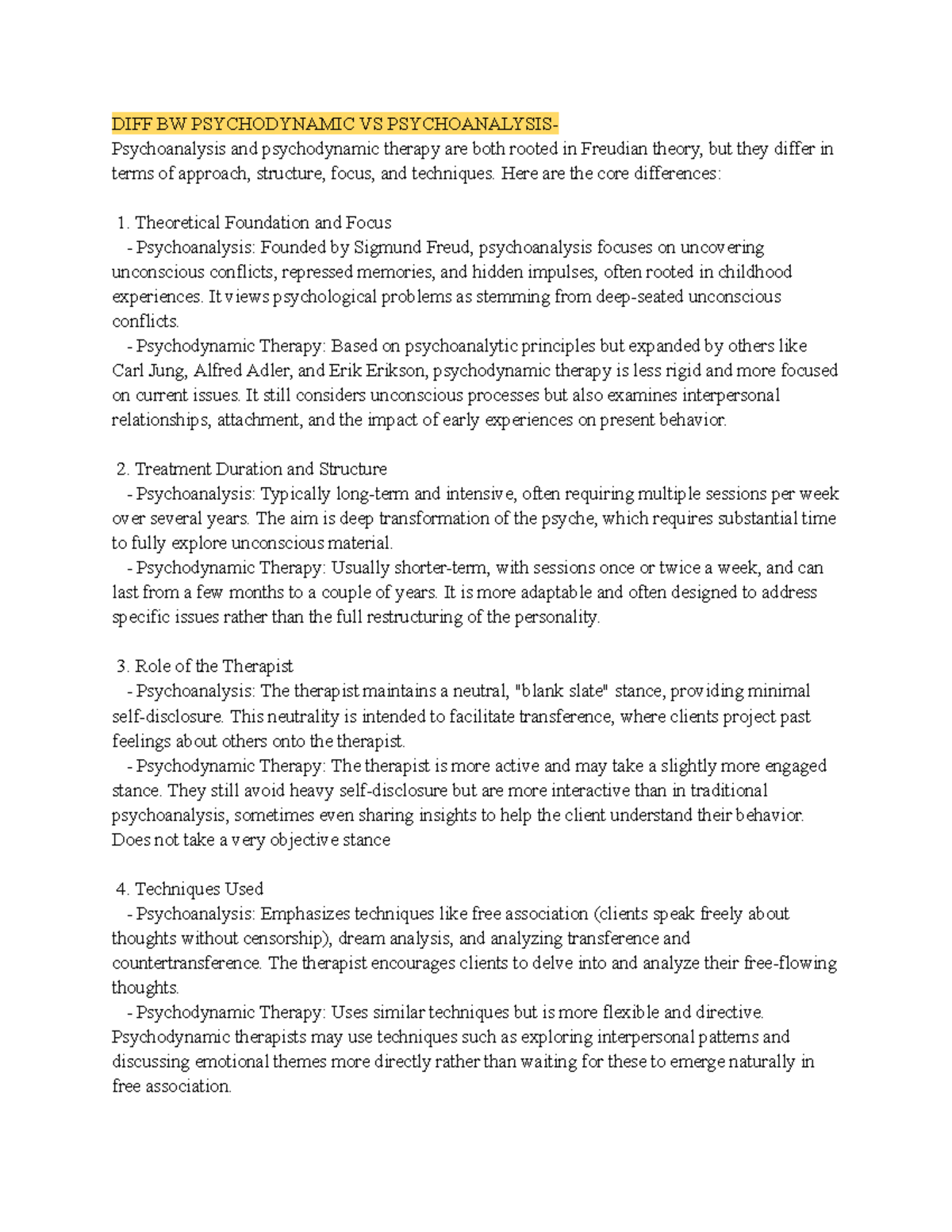 Counselling theories - DIFF BW PSYCHODYNAMIC VS PSYCHOANALYSIS ...