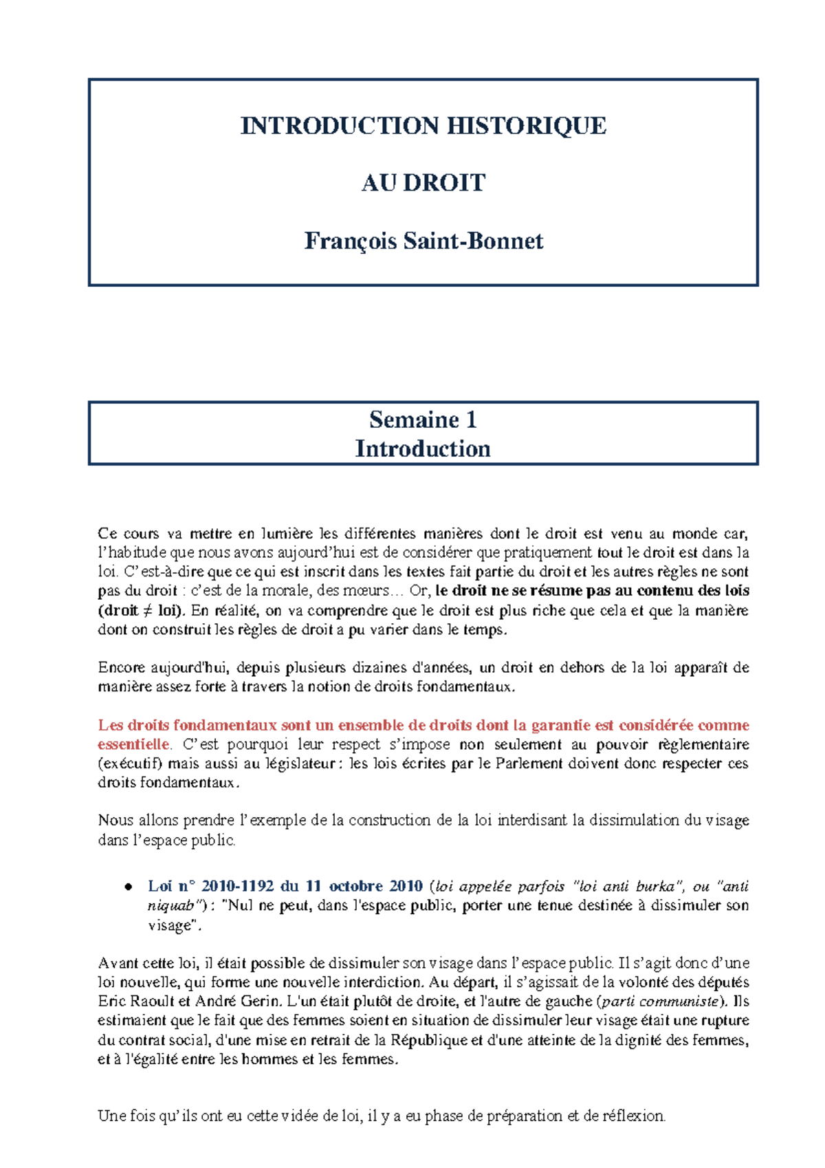 Cours Complet - IHD - Francois Saint Bonnet - INTRODUCTION HISTORIQUE ...