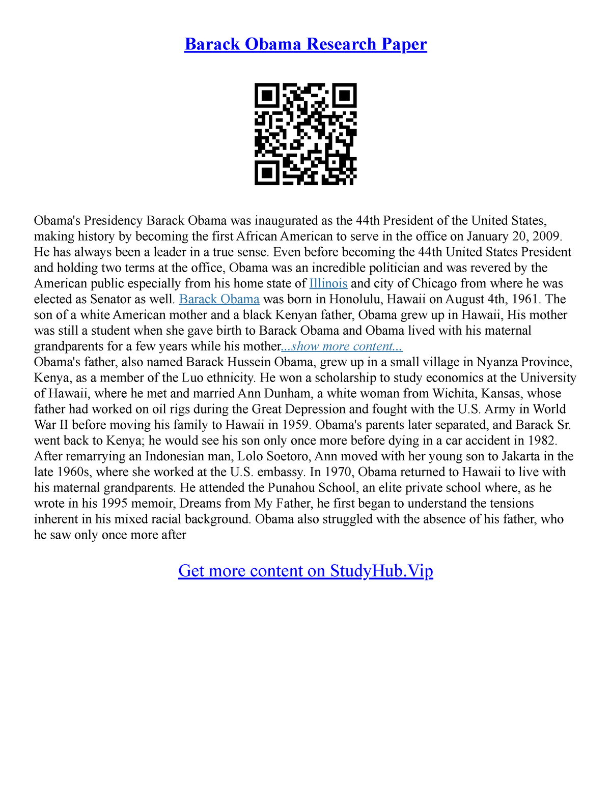 barack obama research paper essay