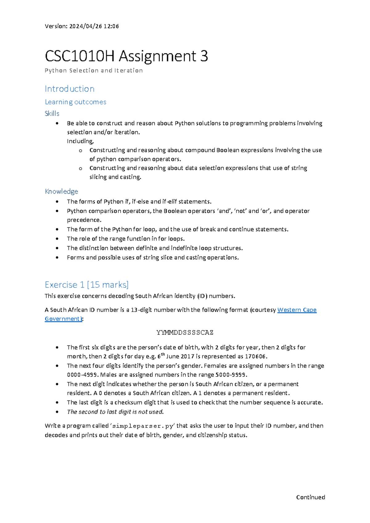 Assignment (19)s - Version: 2024/04/26 12: CSC1010H Assignment 3 Python ...