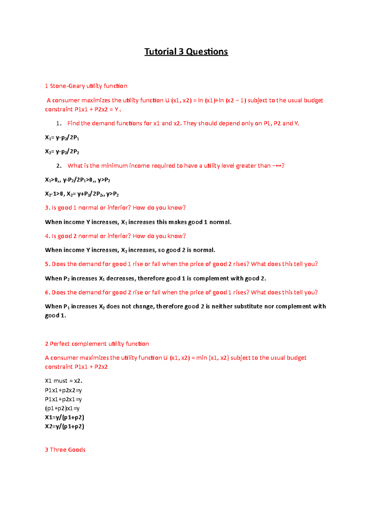 32624617 tutorial 3 - Tutorial 3 Questions 1 Stone-Geary utility ...