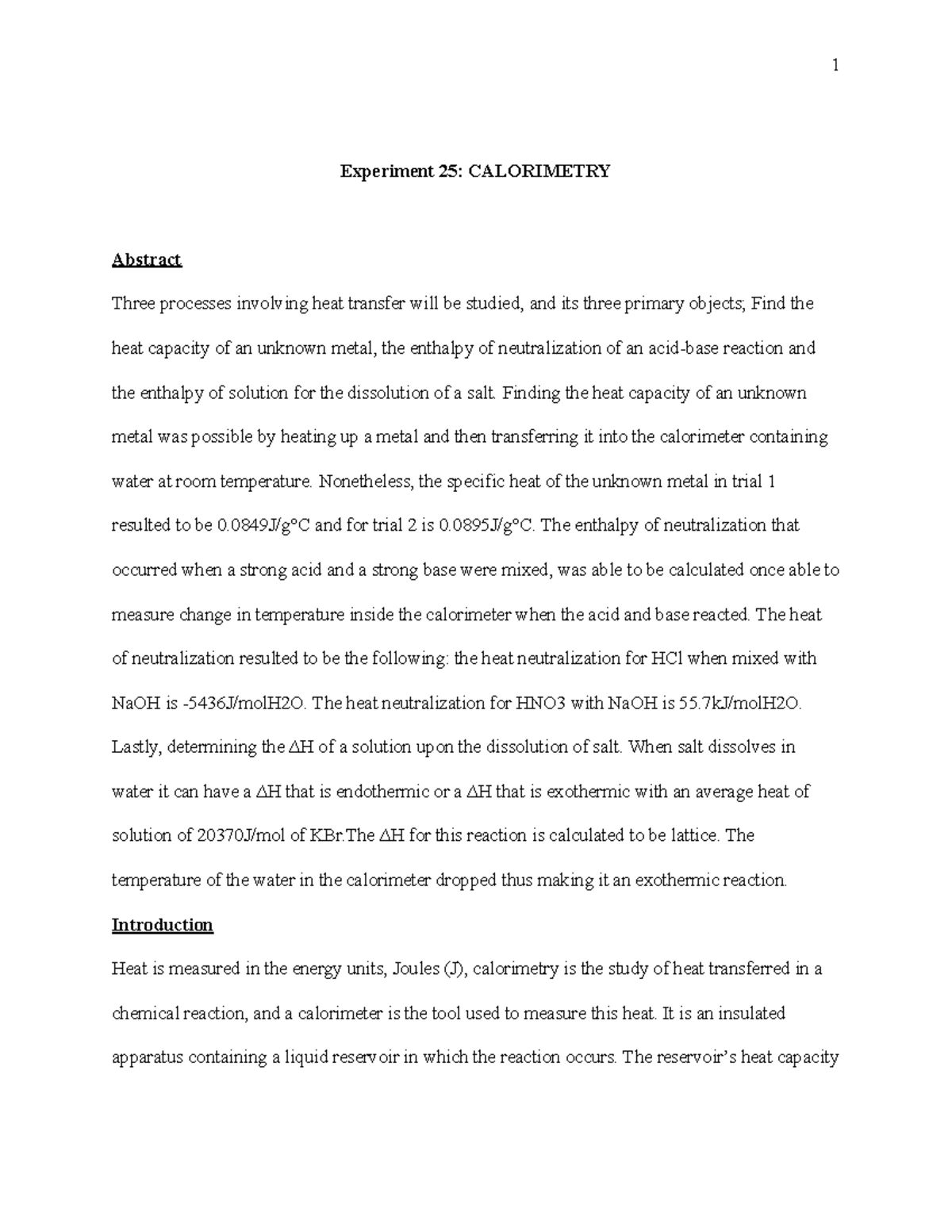 lab experiment essay