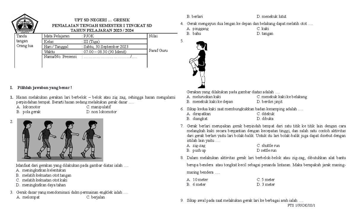 Soal Pts Pjok 2 - I. Pilihlah Jawaban Yang Benar! Hasan Melakukan ...