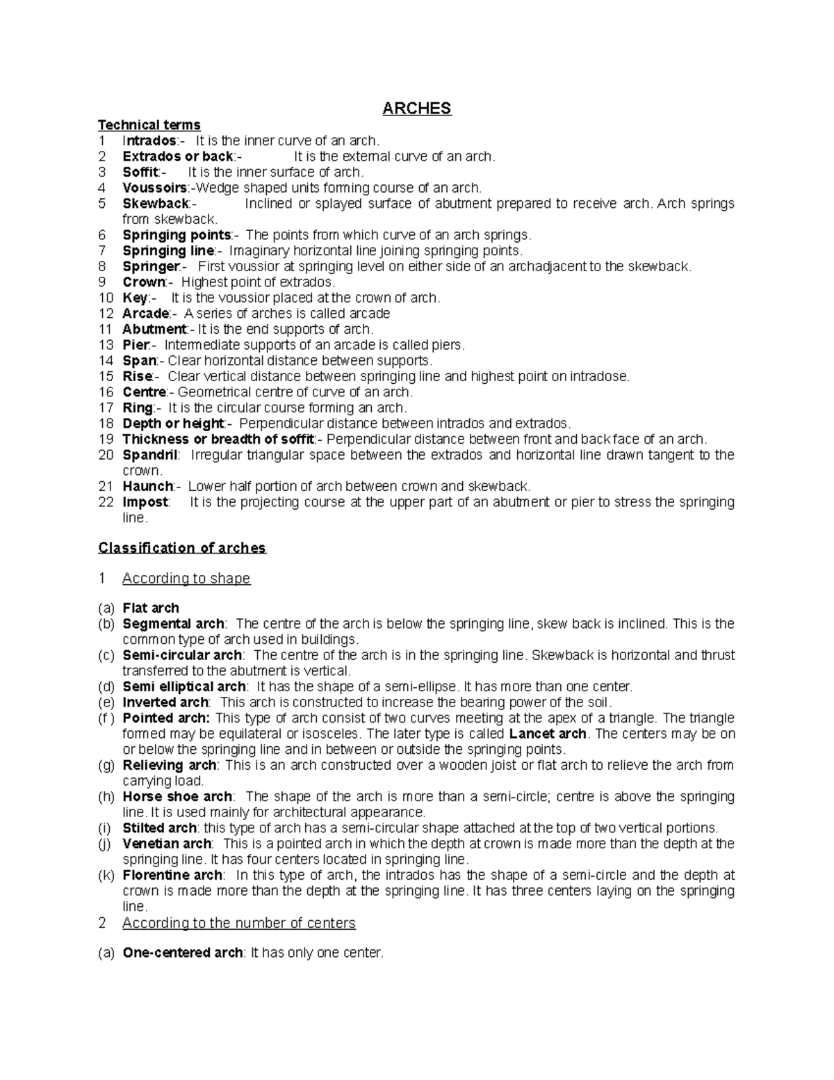 Notes - Assignment - ARCHES Technical terms 1 I ntrados :- It is the ...