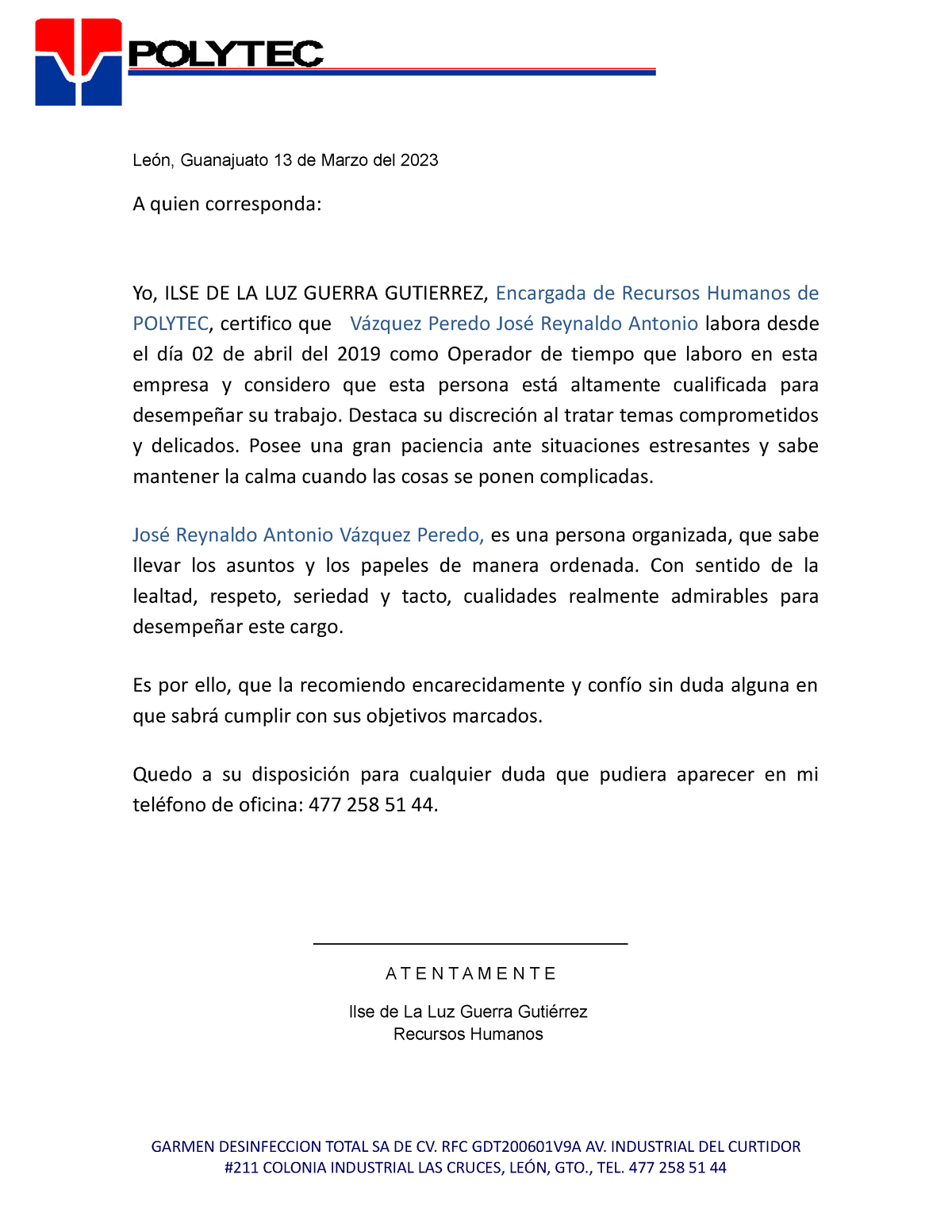 Carta Recomendacion León Guanajuato 13 De Marzo Del 2023 A Quien Corresponda Yo Ilse De La 9486