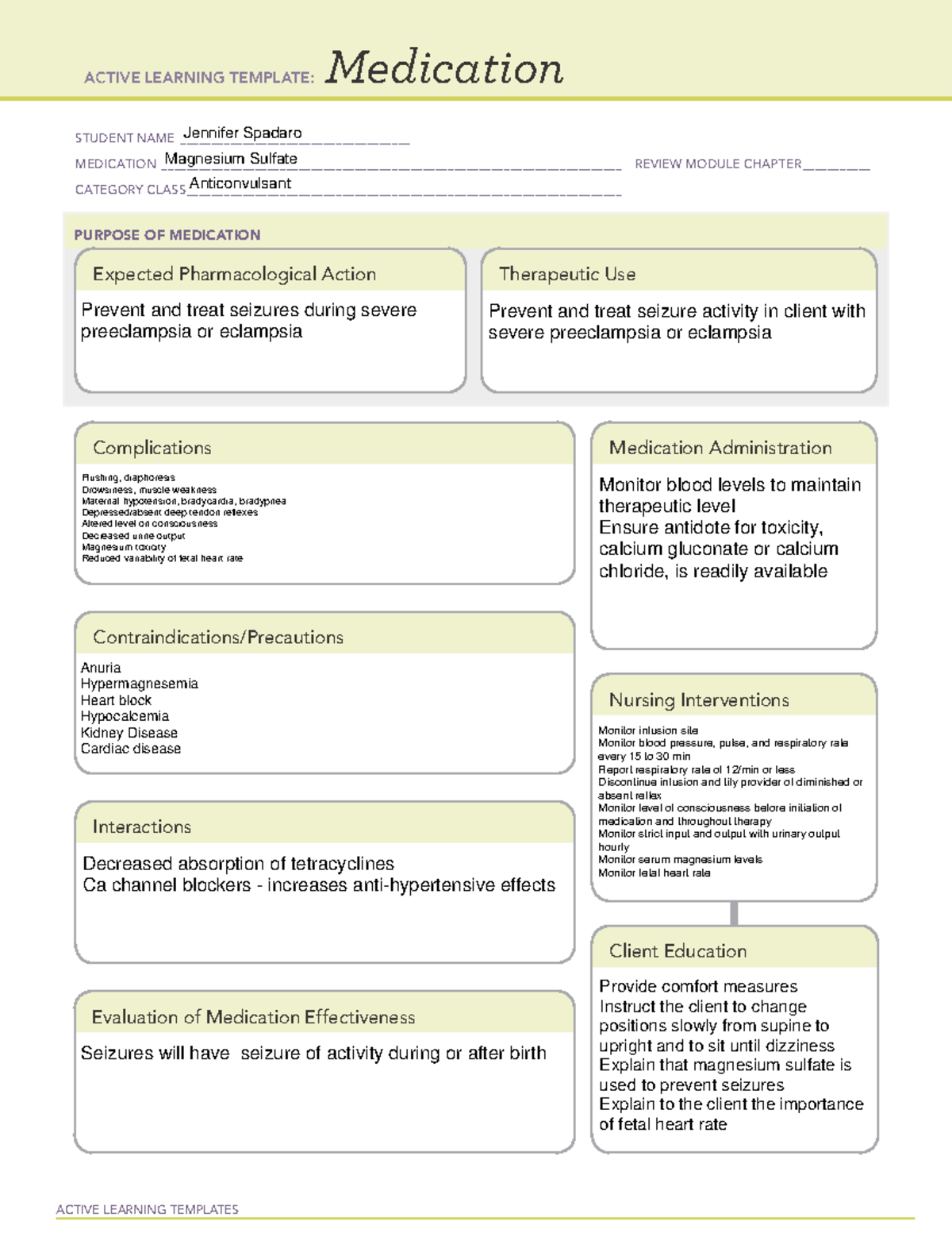 Magnesium sulfate medication card - ACTIVE LEARNING TEMPLATES ...