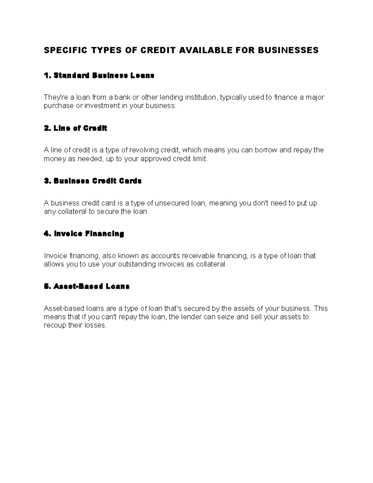 Specific Types OF Credit Available FOR Businesses AND Consumers 1 ...