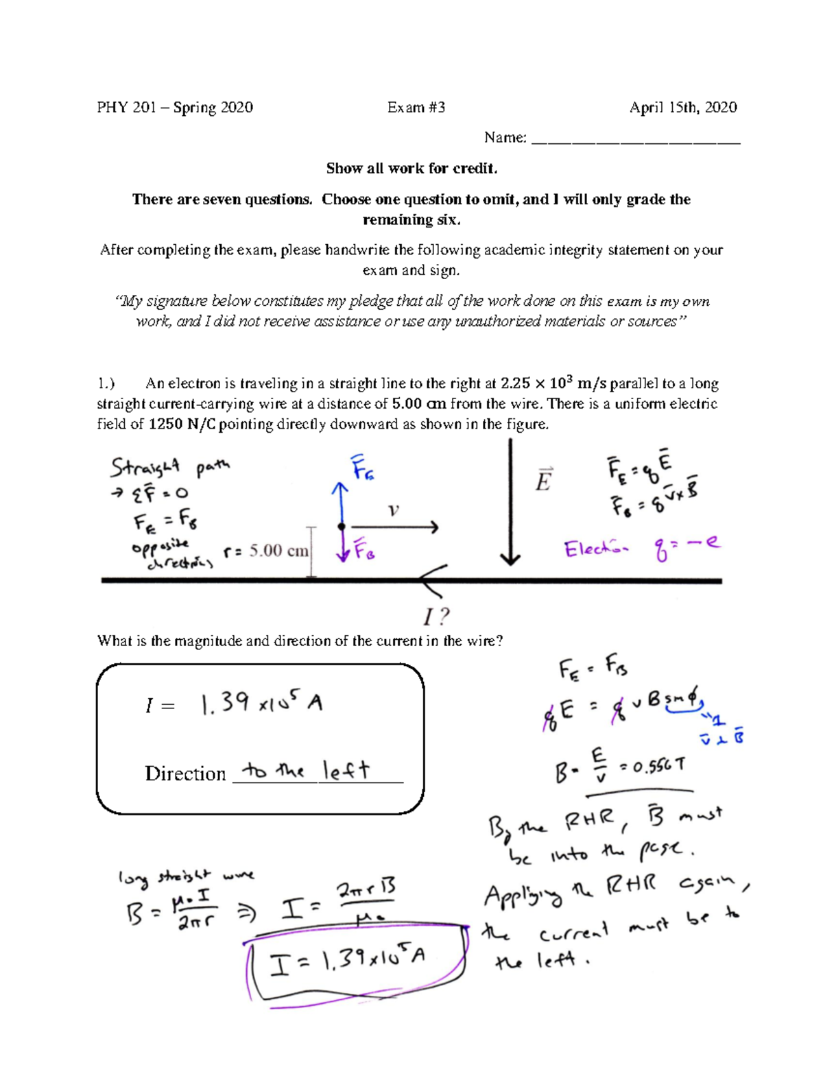 PHY201SP20 Exam 3 Solutions PHY 201 Spring 2020 Exam 3 April