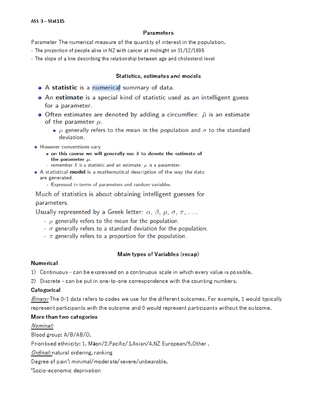 Ass3 - Material Final - chur - ASS 3 – Stat Parameters Parameter The ...