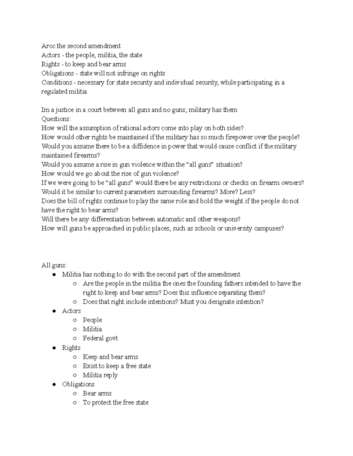 Int law notes - Aroc the second amendment Actors - the people, militia ...