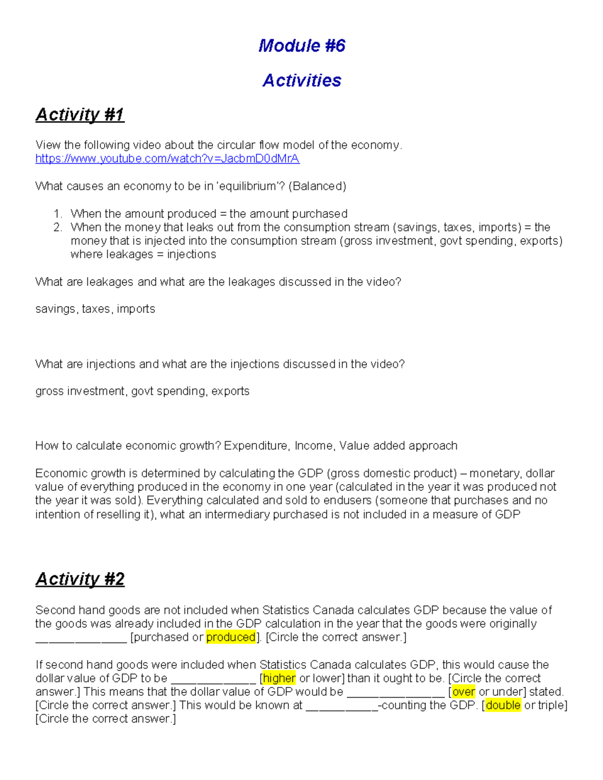 Econ 302 - Module 6 - Questions - Module Activities Activity View the ...