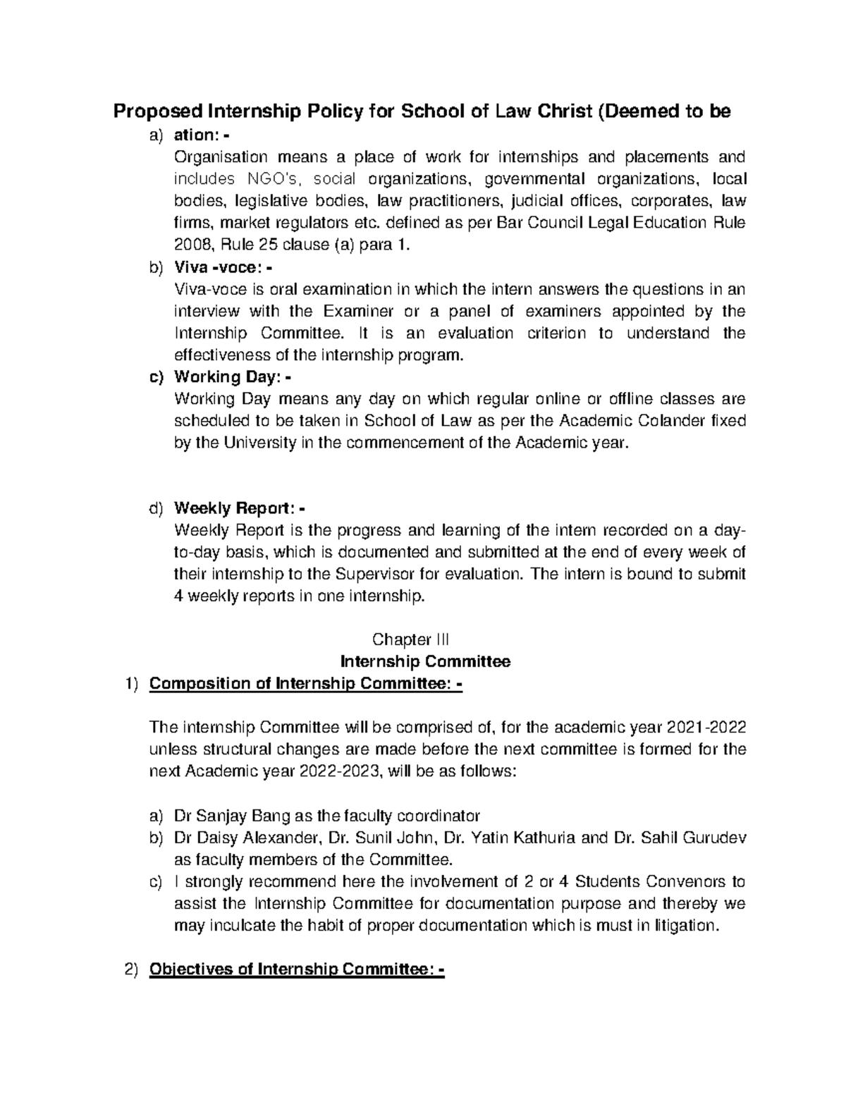 Dairy 2 - Proposed Internship Policy for School of Law Christ (Deemed ...