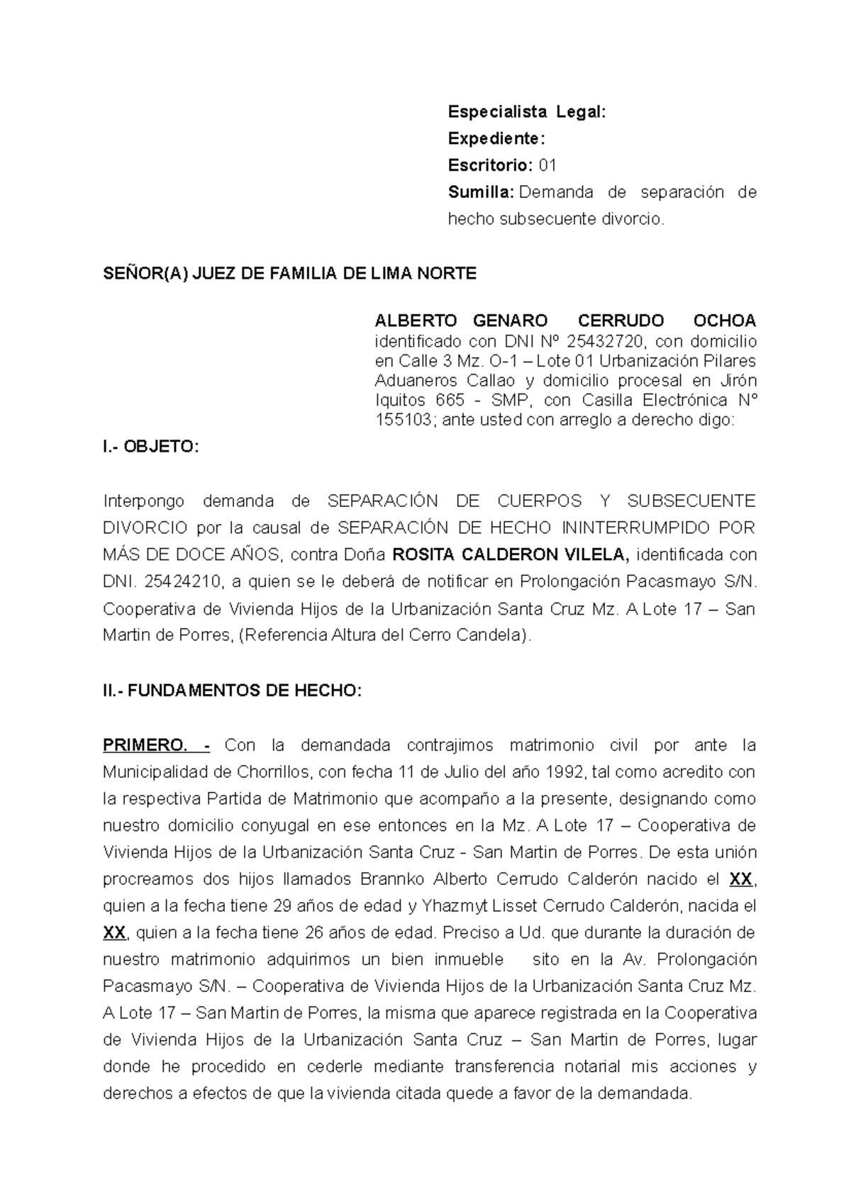 Demanda De Divorcio Especialista Legal Expediente Escritorio 01