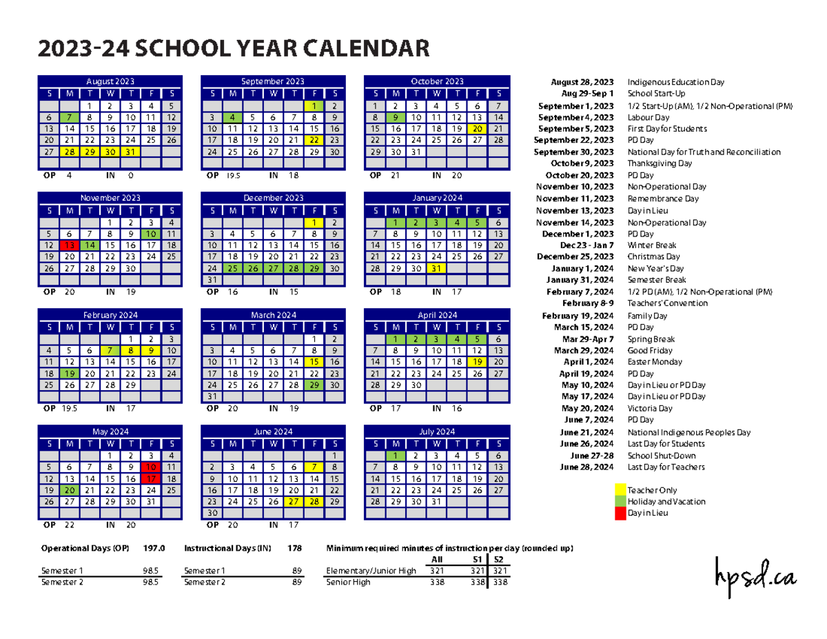 2023-24 school year calendar - 2023-24 SCHOOL YEAR CALENDAR hpsd August 