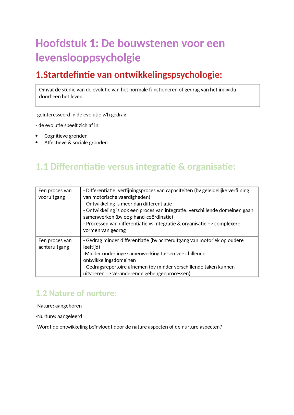 Samenvatting Hoofdstuk 1 De Bouwstenen Voor Een Levenslooppsycholgie ...