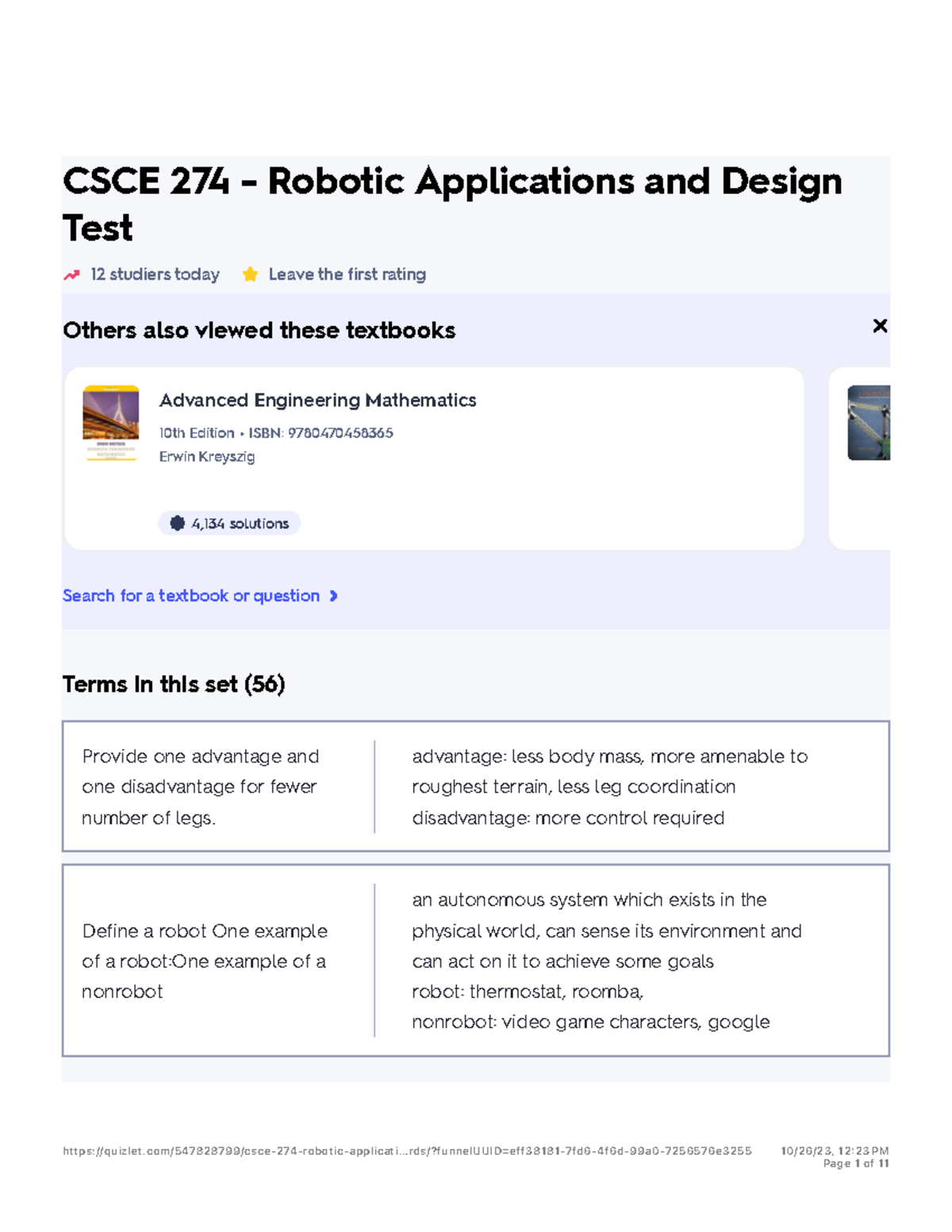 CSCE 274 - Robotic Applications And Design Test Flashcards Quizlet ...