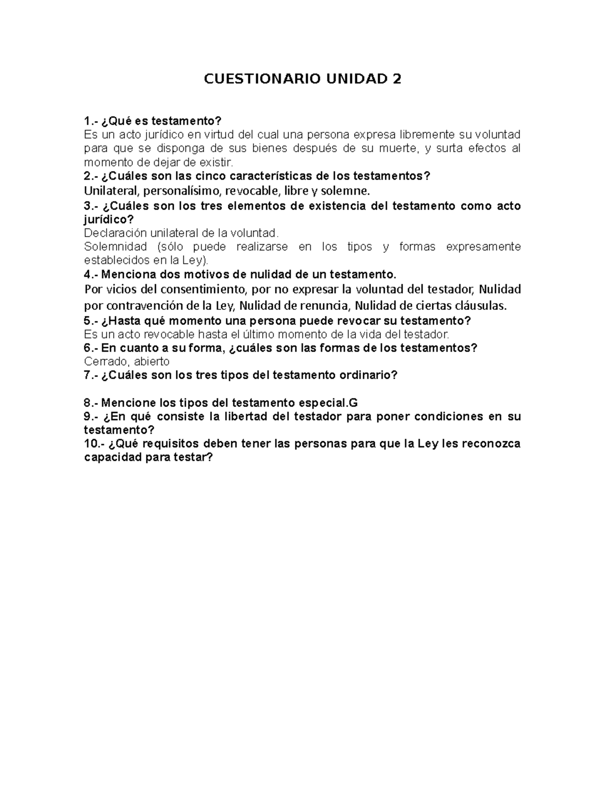 Cuestionario Unidad 2 - preguntas y respuestas - CUESTIONARIO UNIDAD 2 ...