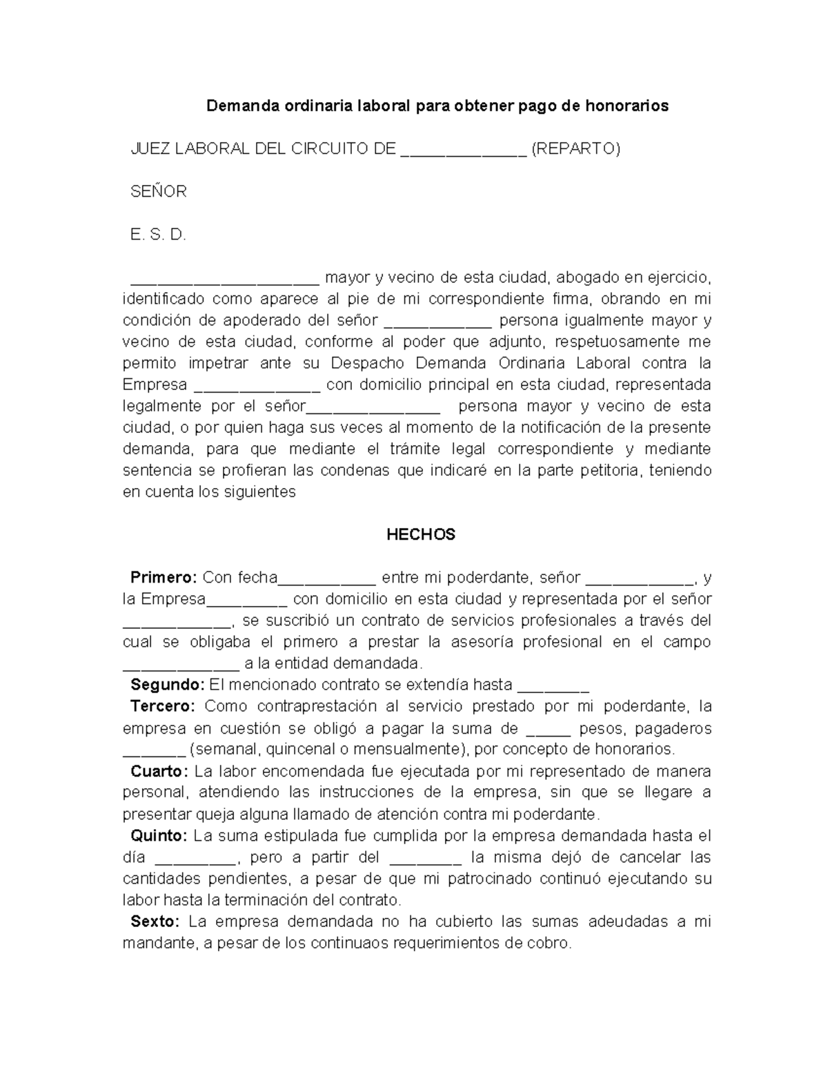 Modelo Demanda Ordinaria Laboral