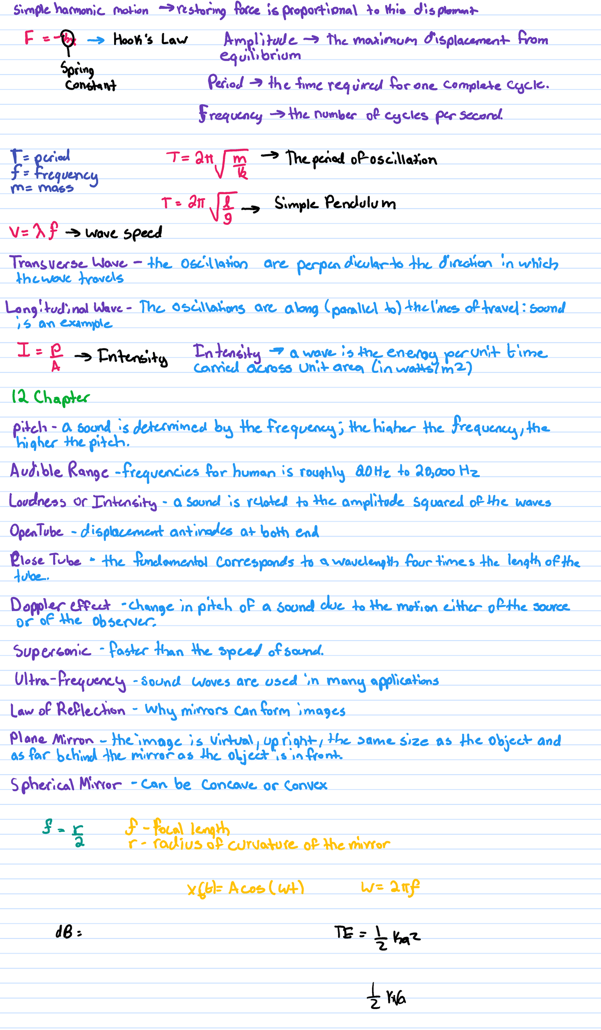 Midterm Physics 2 - Chapters 11, 12, And 23 Review Formulas And Concept ...