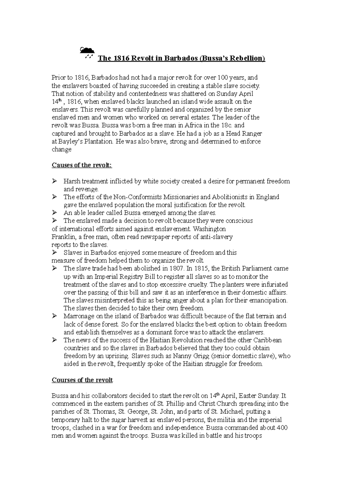 History Notes - The Barbados Rebellion (1816) - The 1816 Revolt in ...