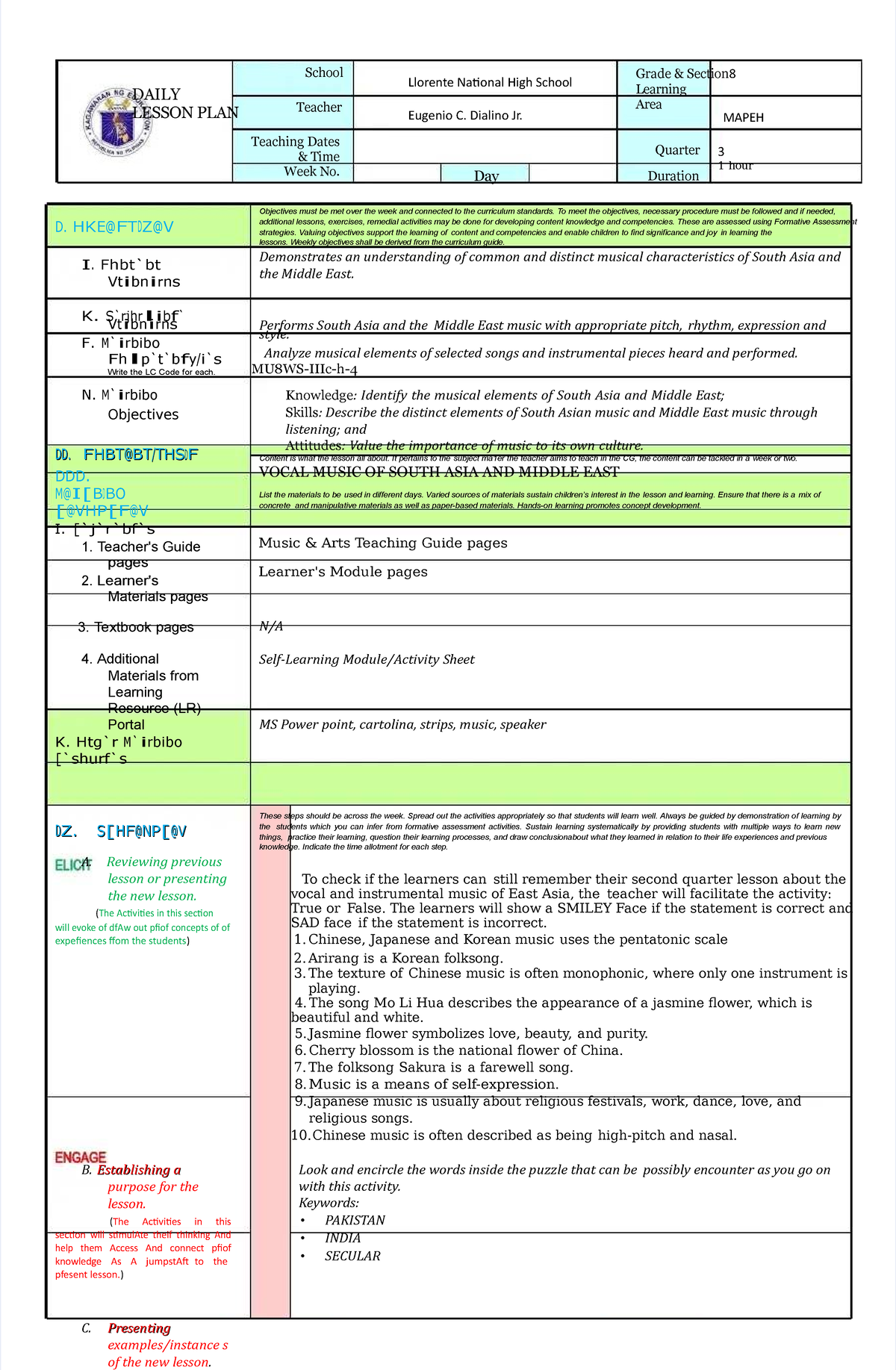 Pdf Dlp Cot Q3 Music 8 Teaching Demo School Llorente National High