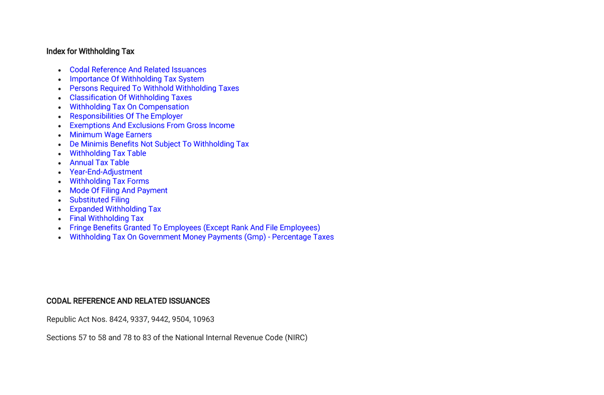 BIR Website - Withholding Tax - Index for Withholding Tax • Codal ...