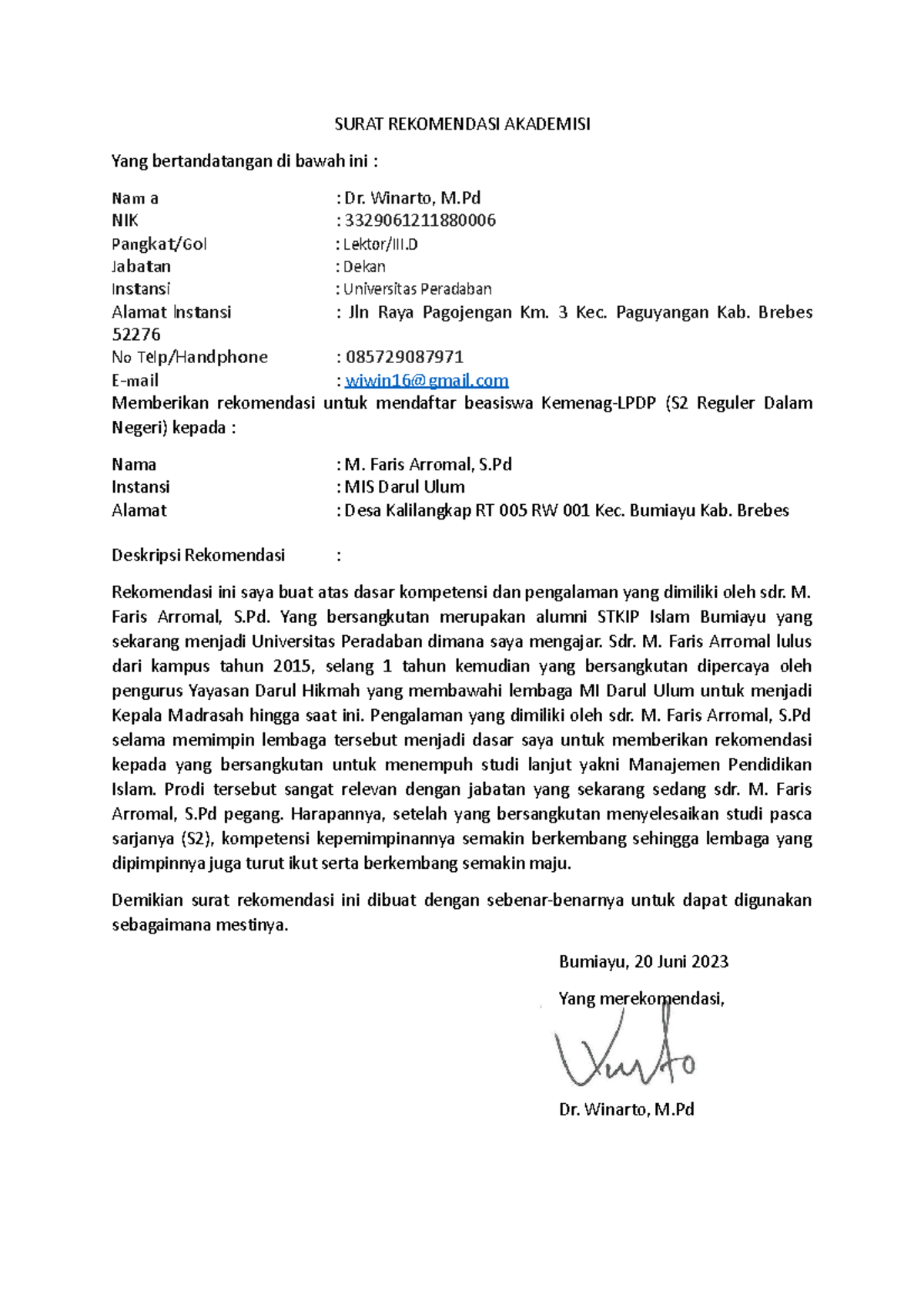 Surat Rekomendasi Akademisi - SURAT REKOMENDASI AKADEMISI Yang ...
