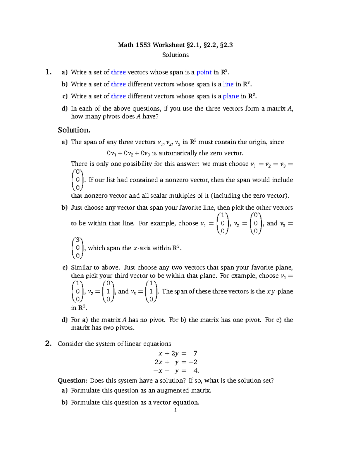 Worksheet 3solutions MATH 1553 Tech Studocu