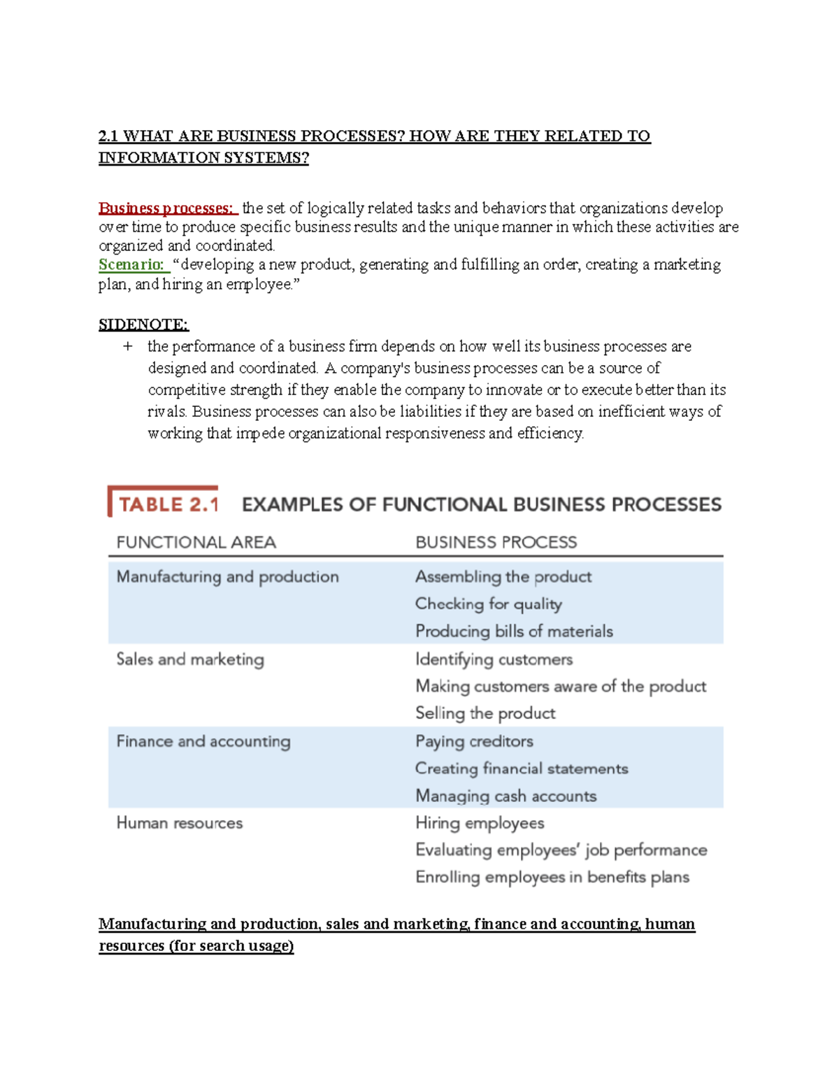 ITM100 Notes Chapter 2 - 2 WHAT ARE BUSINESS PROCESSES? HOW ARE THEY ...