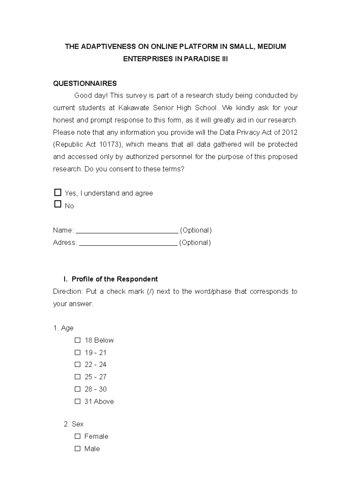 Final Questionaire-2 - Notes only. - THE ADAPTIVENESS ON ONLINE ...
