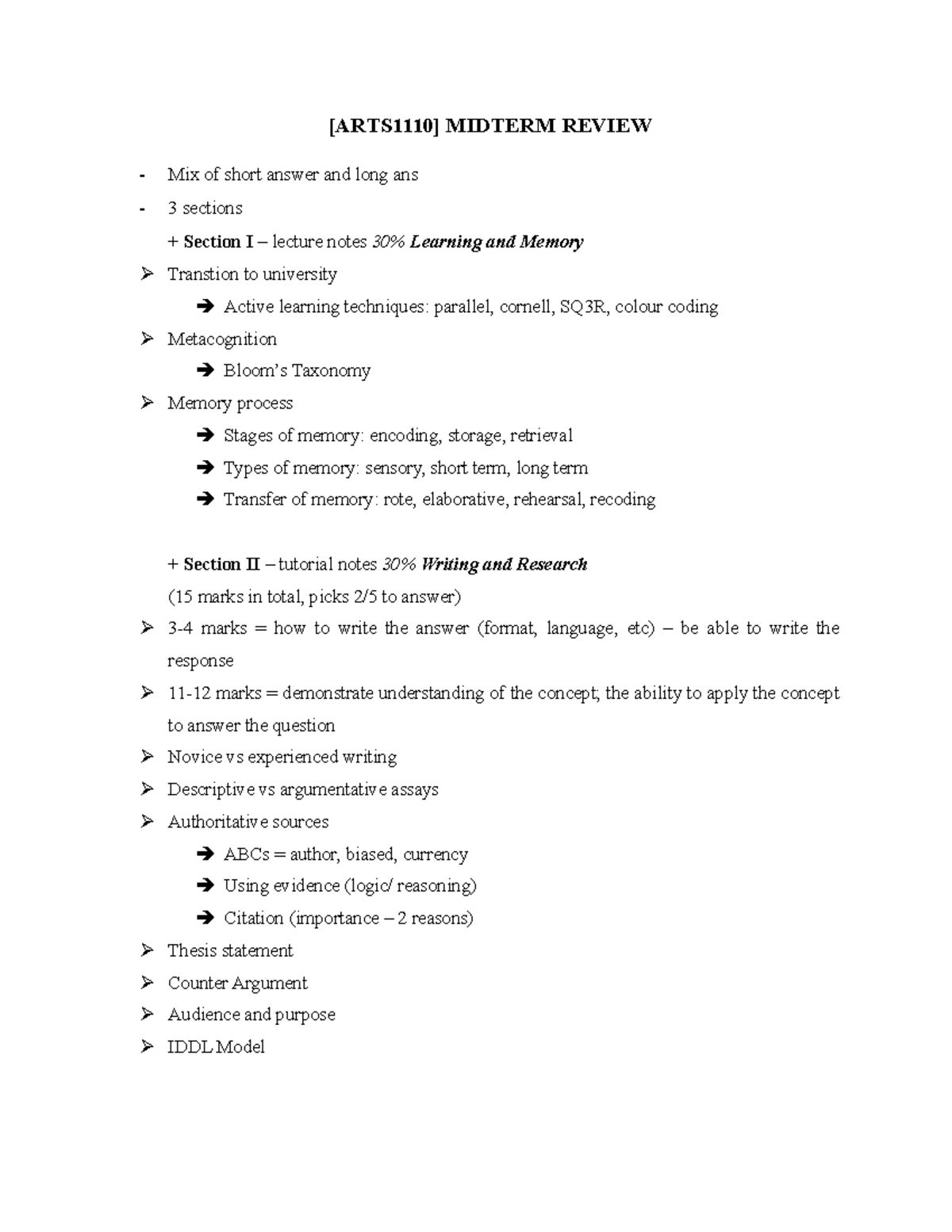 Midterm Review - [ARTS1110] MIDTERM REVIEW - Mix Of Short Answer And ...