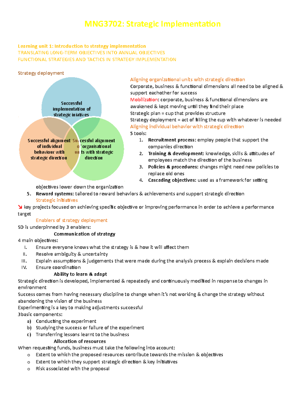 MNG3702-notes - MNG3702: Strategic Implementation Learning Unit 1 ...