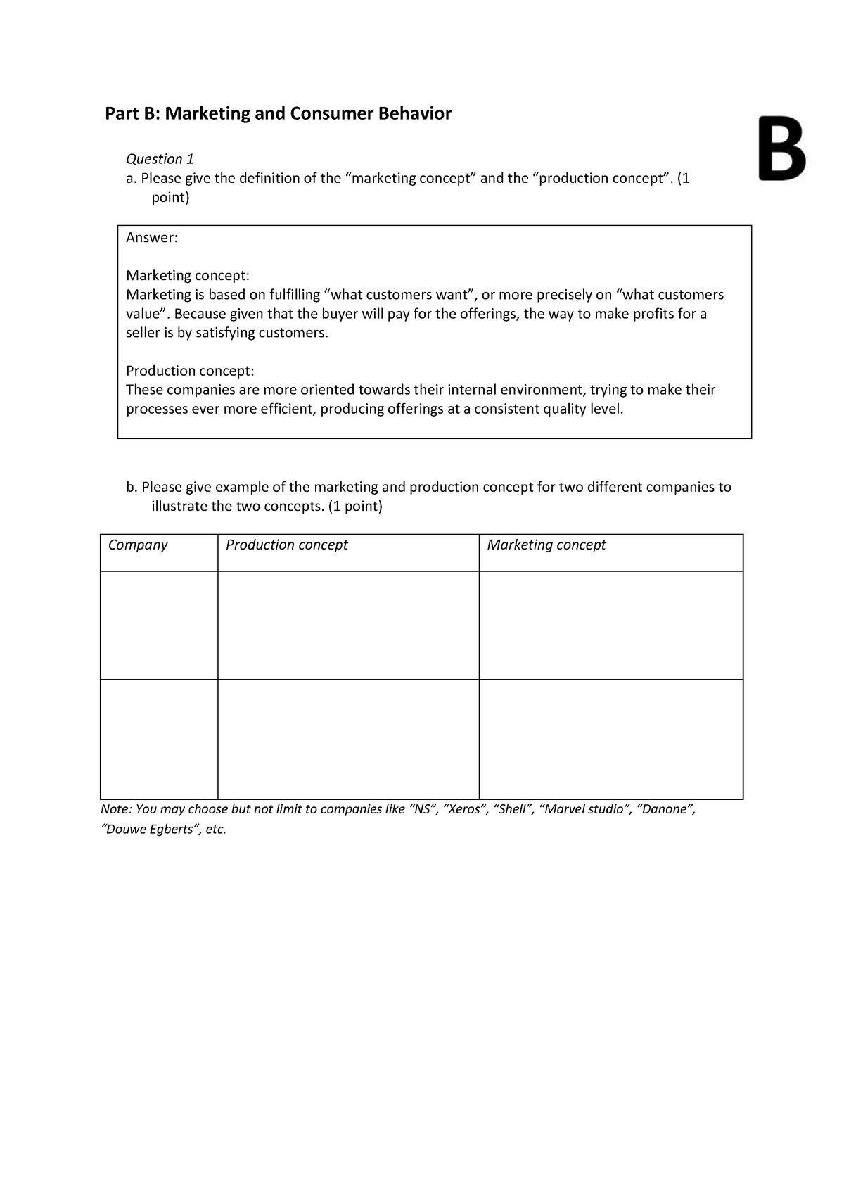 Answers Test Exam Part B - Part B: Marketing And Consumer Behavior ...