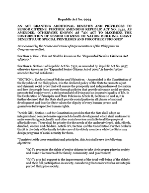 RA 7432 - Senior Citizens Act - REPUBLIC OF THE PHILIPPINES CONGRESS OF ...