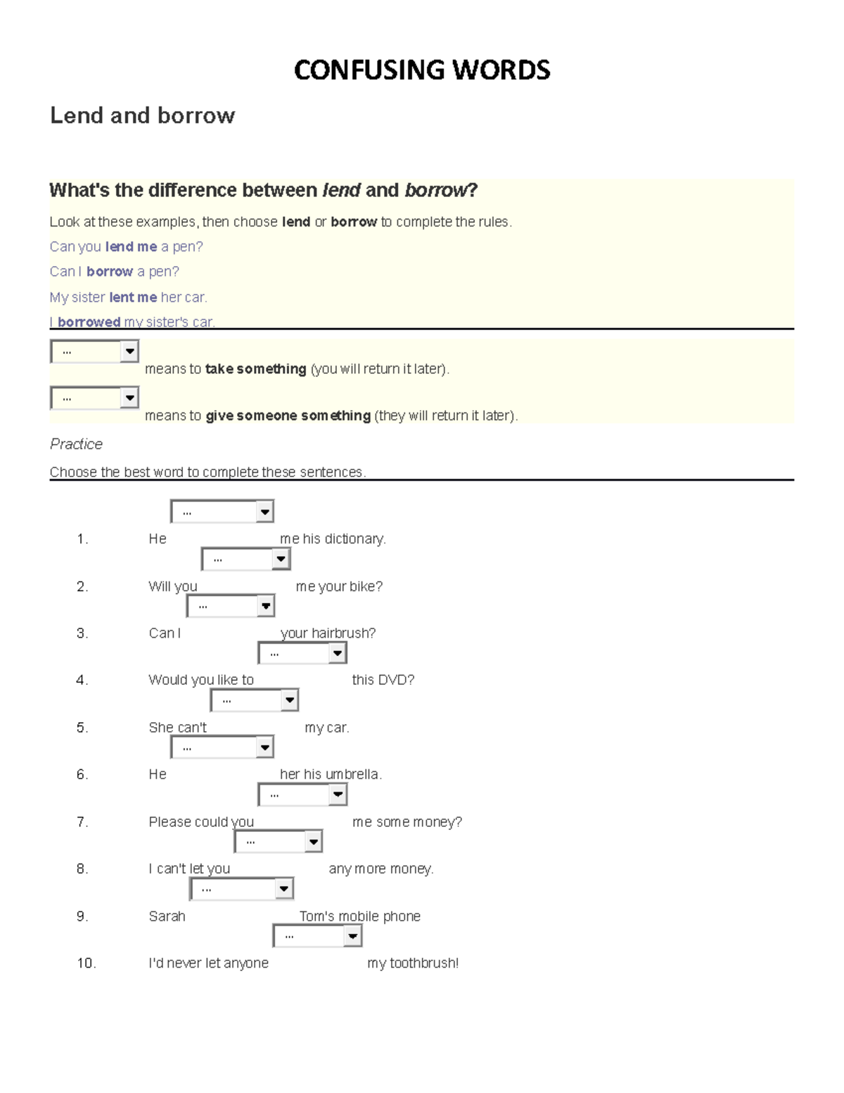 Confusing Words - aaaa - CONFUSING WORDS Lend and borrow What's the ...