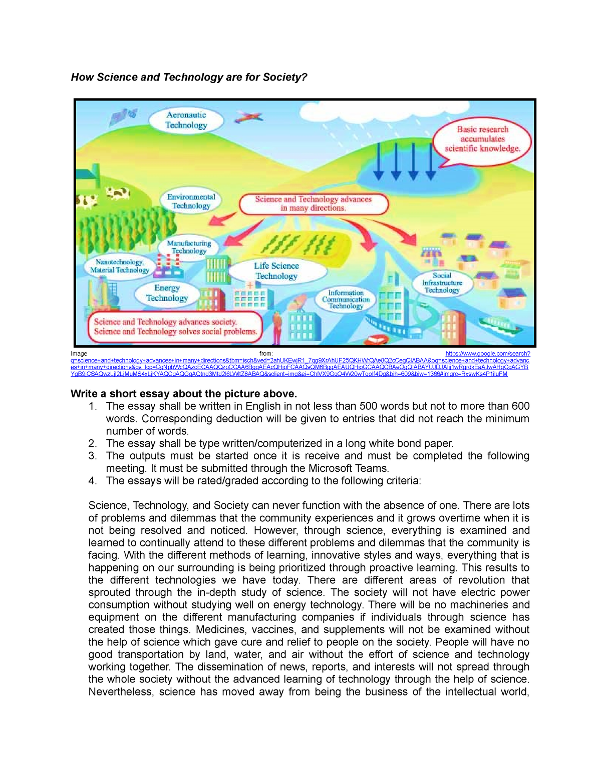 how science and technology are for society essay 500 words