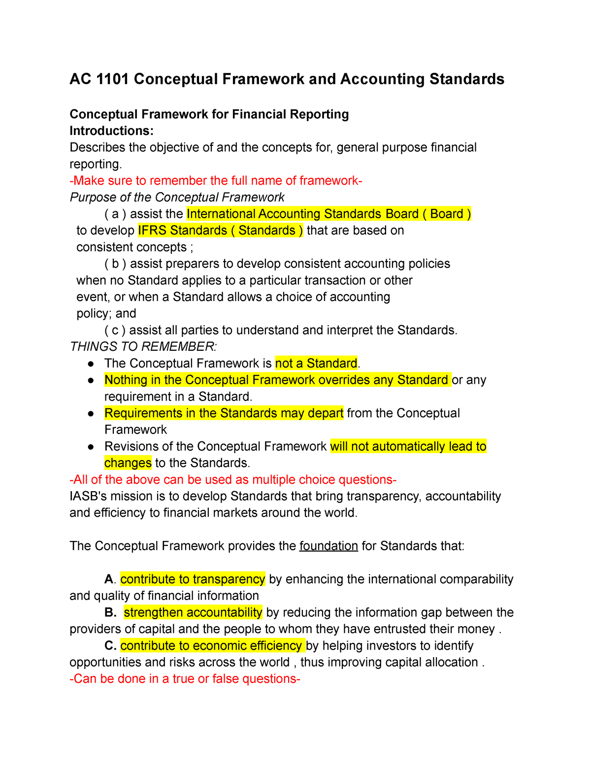 AC 1101 Conceptual Framework And Accounting Standards - AC 1101 ...