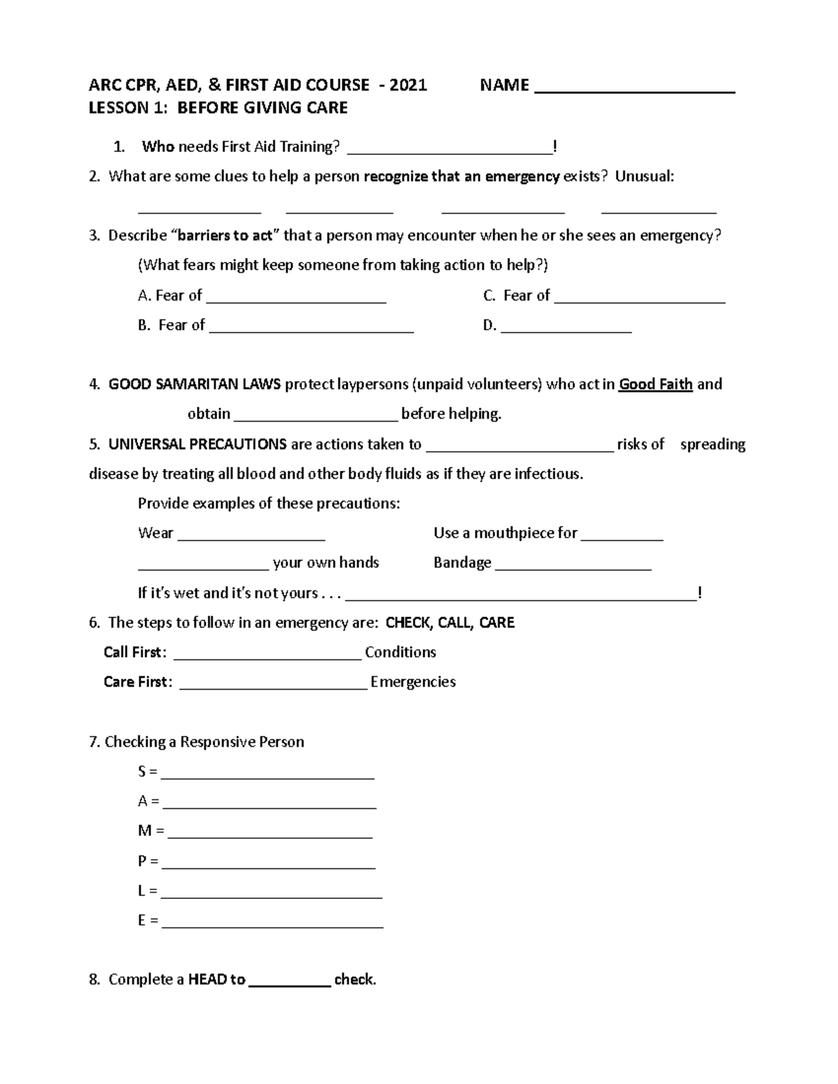 First Aid Study Guide-2021 - ARC CPR, AED, & FIRST AID COURSE - 2021 ...