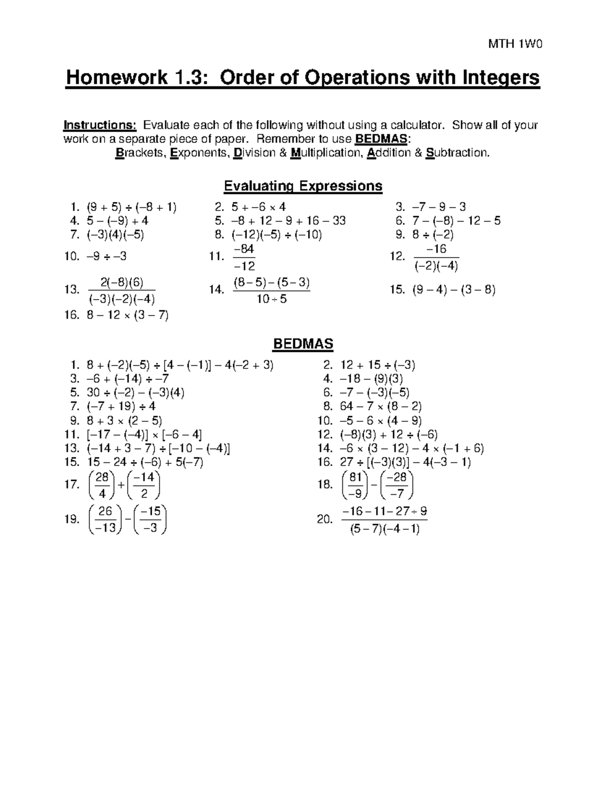 1-3-integers-bedmas-mth-1w-homework-1-order-of-operations