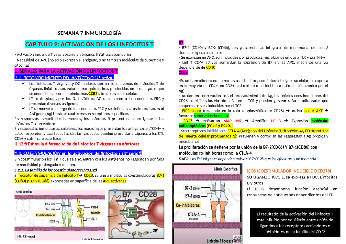 Semana 7 CAP 9,10 Y 11 Resumen ABBAS - SEMANA 7 INMUNOLOGÍA CAPÍTULO 9